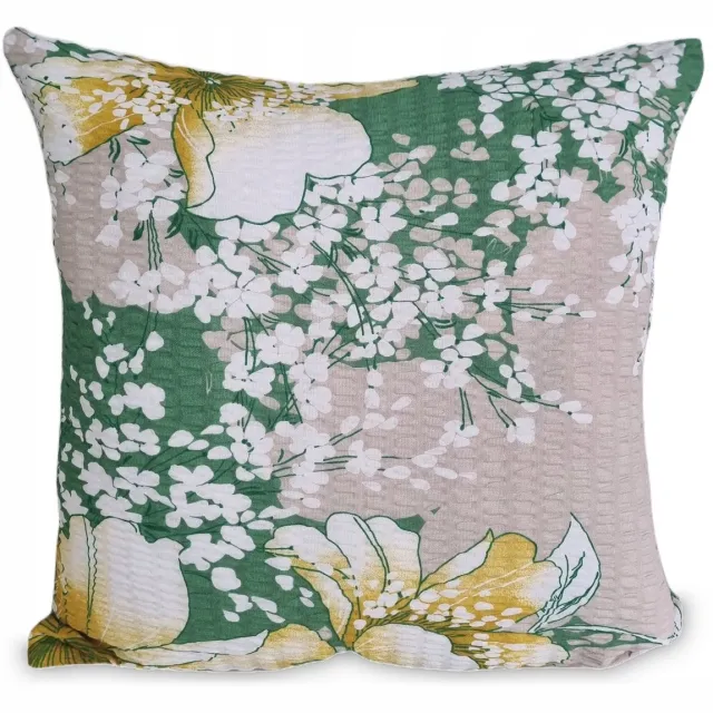 Fan Kussensloop Kora 50x60cm - Grote Bloemenprint Groen Beige