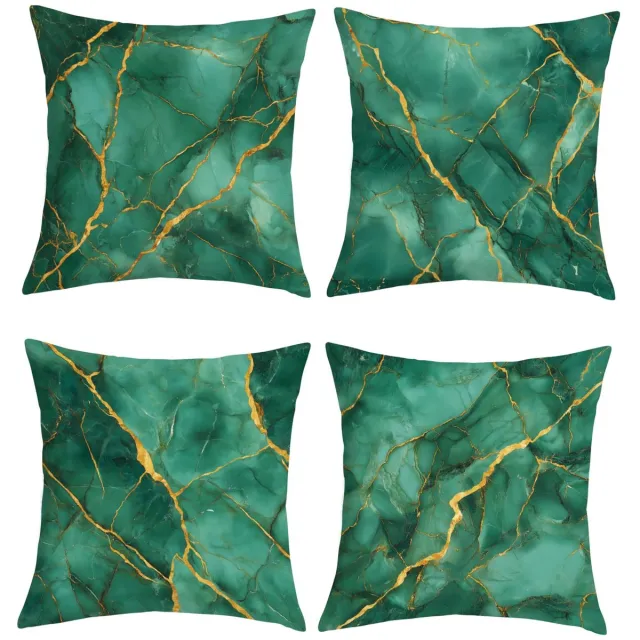 Ibenzoa Kussenhoezen Set van 4 met Marmerpatroon in Donkergroen en Goud, Decoratief voor Woonkamer en Slaapkamer