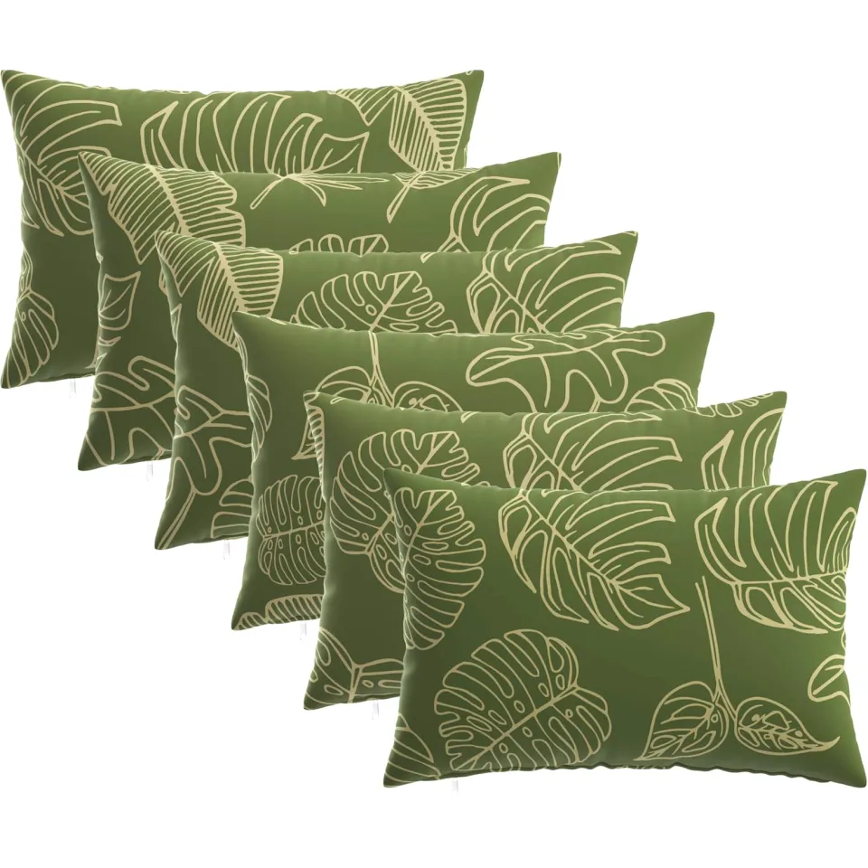 vidaXL Kussensloop 6 st HEERLEN Bladontwerp 40 x 60 cm Polyester Groen