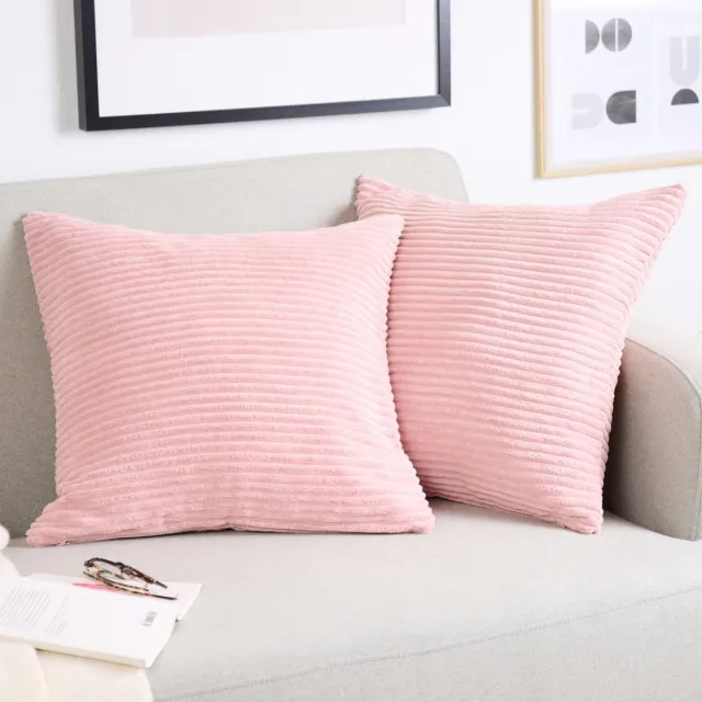 Ibenzoa Set van twee roze corduroy kussenslopen met verborgen ritssluiting Rose