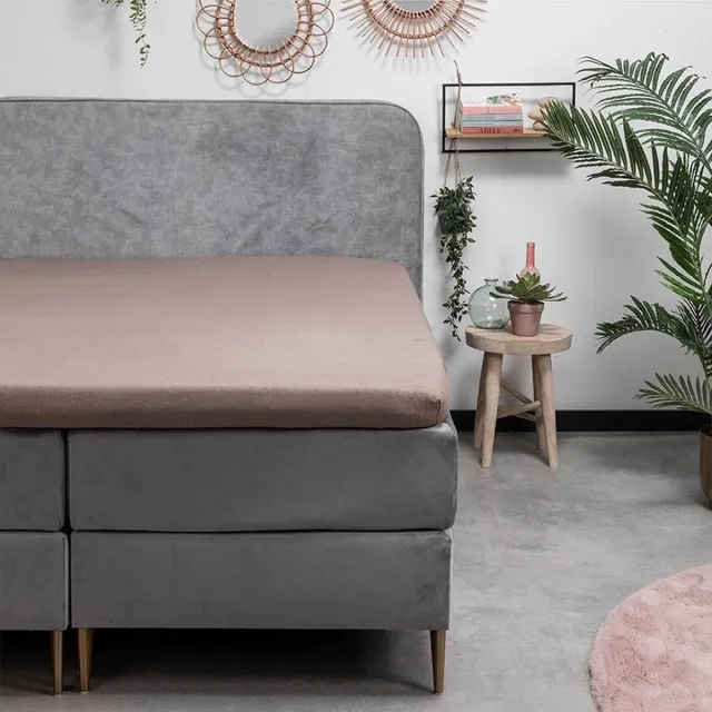 Dekbed-Discounter Fresh and Co Topper Hoeslaken 90 x 210 cm - Katoen Flanel - Geschikt voor toppers tot 15 cm hoog - Wasbaar op 30 graden - Strijkvrij - Taupe