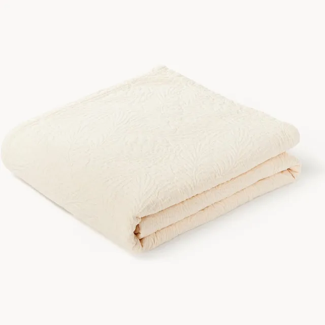 Westwing Collection Gestructureerde katoenen bedsprei Panra Wit