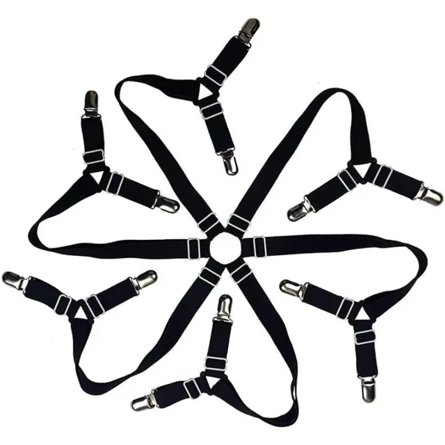 oneay Verstelbare elastische bandjes voor het hoeslaken, sluiting met kruisbandjes, geschikt voor ronde en vierkante matrassen (zwart).