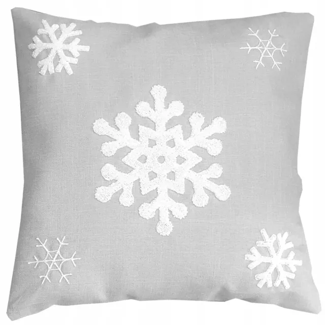 Jedeka Decoratieve Kussenhoes 40x40cm Grijs met Witte Sneeuwvlokken - Kerst