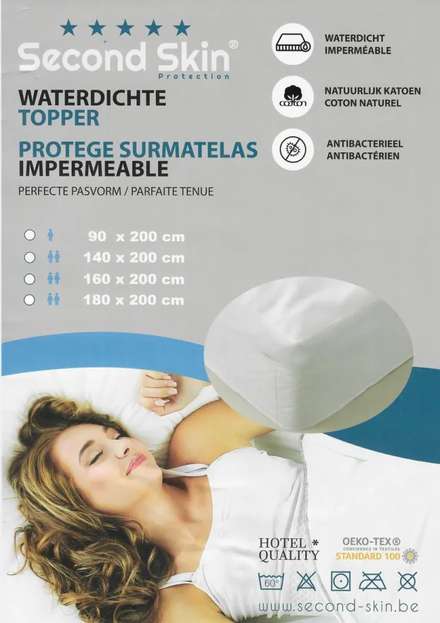 Second Skin MOLTON met PU laag - waterdichte - matrasbeschermer - 90x200 - waterdicht en ademend wit