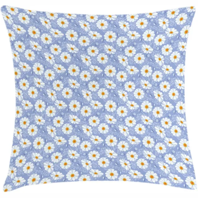 ABAKUHAUS Madeliefjes-kussenhoes – Lente-herleving, wasbaar, rits – 40x40 cm – Blauw/Oranje/Wit