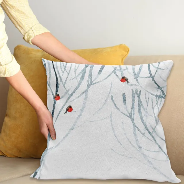 ABAKUHAUS Woods Gimpel Kussenhoes – Dubbelzijdig – 50x50 cm – Grijs/Wit Lichtgrijs Wit