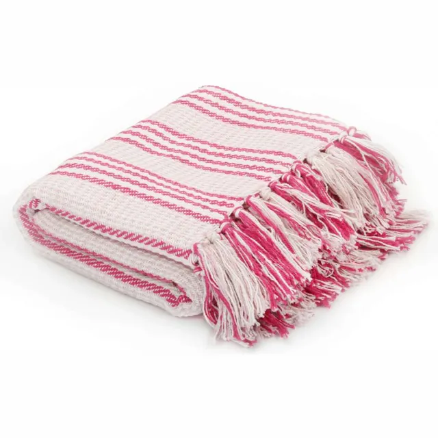 vidaXL Plaid strepen 220x250 cm katoen roze en wit