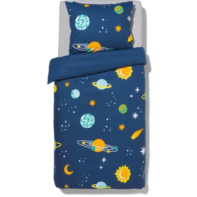 HEMA Kinderdekbedovertrek zacht katoen planeten (donkerblauw)