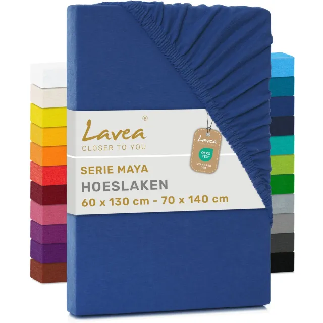 lavea Hoeslaken 60-70x140 cm (Baby) – 100% Katoen, Zacht en Ademend – Geschikt voor Matrassen tot 12 cm – Jersey met Elastiek Rondom – Koningsblauw