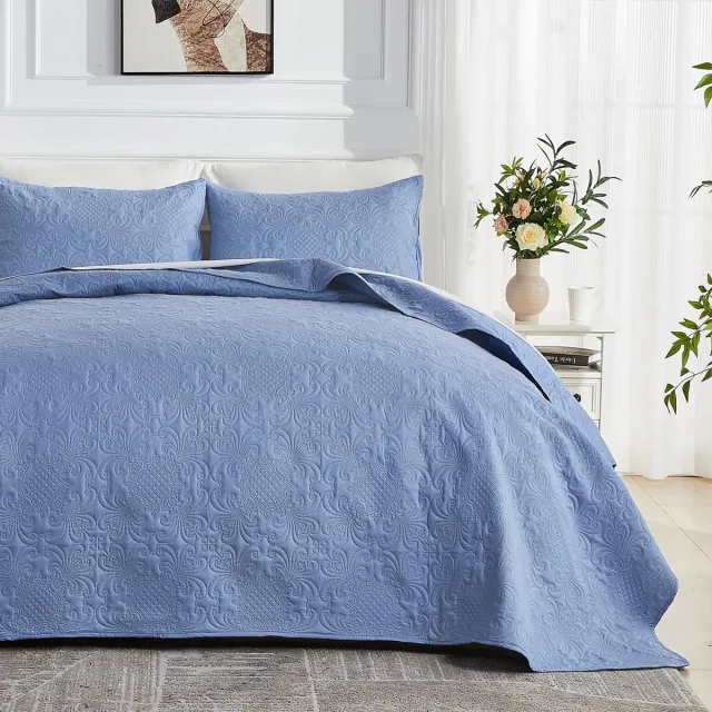 Unyqoos Elegante en Comfortabele Zachte Sprei Set met Kussenslopen voor Luxe Slaapkamerbelevenis grijsblauw