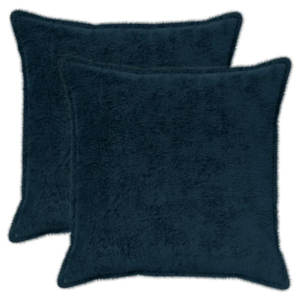 vidaXL Kussensloop 2 st HOUTEN Marineblauw 70 x 70 cm Nep Konijnenbont, foto 3