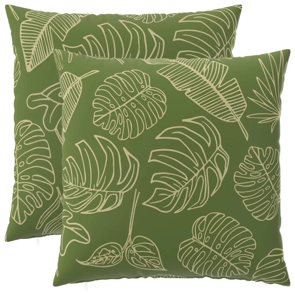 vidaXL Kussensloop 2 st HEERLEN Bladontwerp 80 x 80 cm Polyester Groen