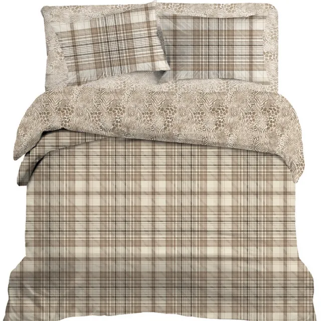 LINNICK Dekbedovertrek Katoen Renforcé Ravel - Beige - Dekbedovertrek 240x200/220cm - 100% Katoen - Lits Jumeaux - Dekbedovertrekken - Geruit Dekbedovertrek Ravel beige
