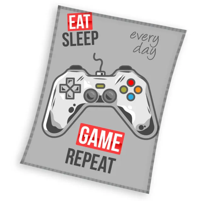 Sweet Home Game Fleece plaid Eat Sleep Repeat 150 x 200 cm Grijs