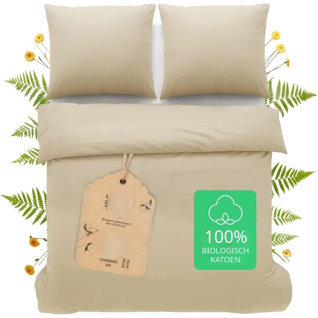 QEVA Dekbedovertrek 180x200 - Dekbedovertrek - Bedovertrek - Beige - 180cm x 200cm x 2cm