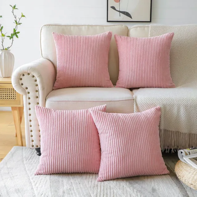 Unyqoos ® Kleurvolle Set van 4 Zachte Corduroy Kussenhoezen voor Sierkussens in Diverse Ruimtes roze