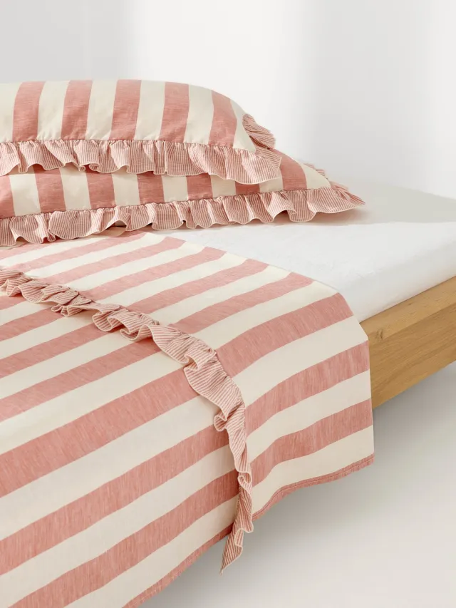 Westwing Collection Laken met ruches Posie van linnen-katoen Rood