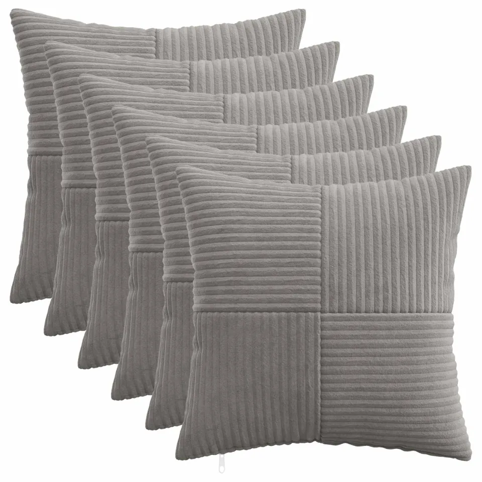 vidaXL Kussensloop 6 st ALMELO Lichtgrijs 30 x 30 cm corduroy, foto 3