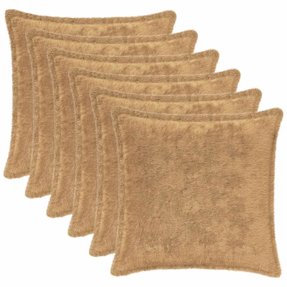 vidaXL Kussensloop 6 st HOUTEN Taupe 45 x 45 cm Nep Konijnenbont, foto 3