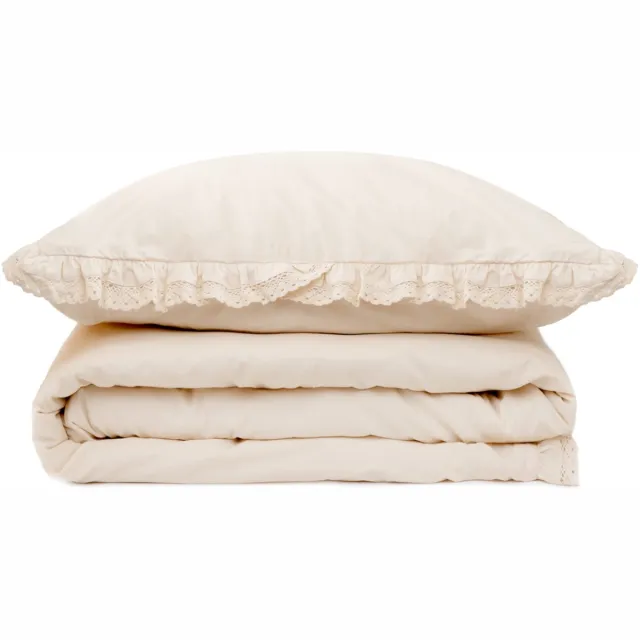 Homla BEDDING - Beddengoed - Dekbedovertrek - Beige met Kanten - 160x200 cm