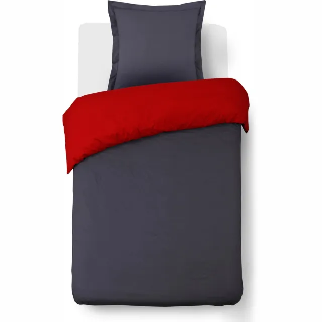 VISION home VISION Bicolor - Tweezijdig omkeerbaar Dekbedovertrekset - 100% katoen: zacht en soepel - Dekbedovertrek met 1 bijhorende sloop - Grijs / Rood - Oekotex gecertificeerd