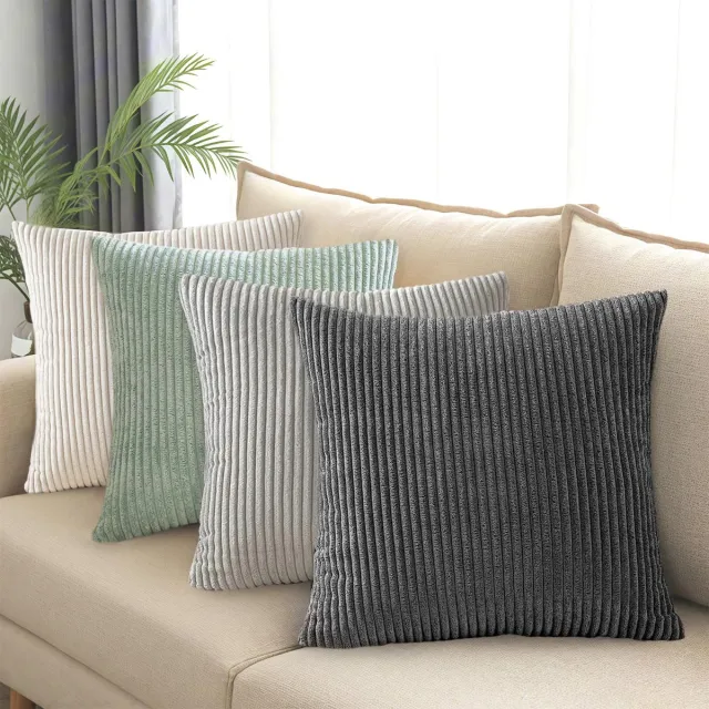Ibenzoa Set van 4 Stijlvolle Corduroy Kussenslopen voor Thuisdecoratie en Comfort crèmewit + lichtgrijs + donkergrijs + blauw