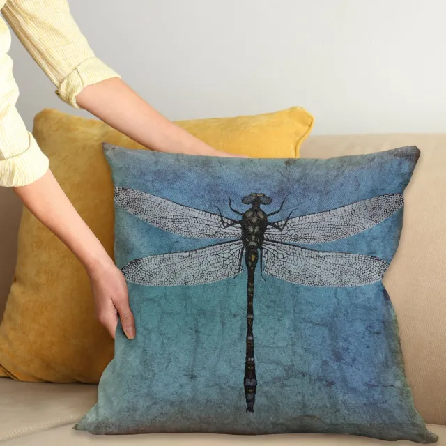 ABAKUHAUS Grunge Kussenhoes, Dragonfly Bug Turquoise, Kussenhoes met Dubbelzijdig Patroon, Heldere Digitale Print, Kleurecht, met Ritssluiting, 40 x 40 cm, Turquoise Donkerblauw