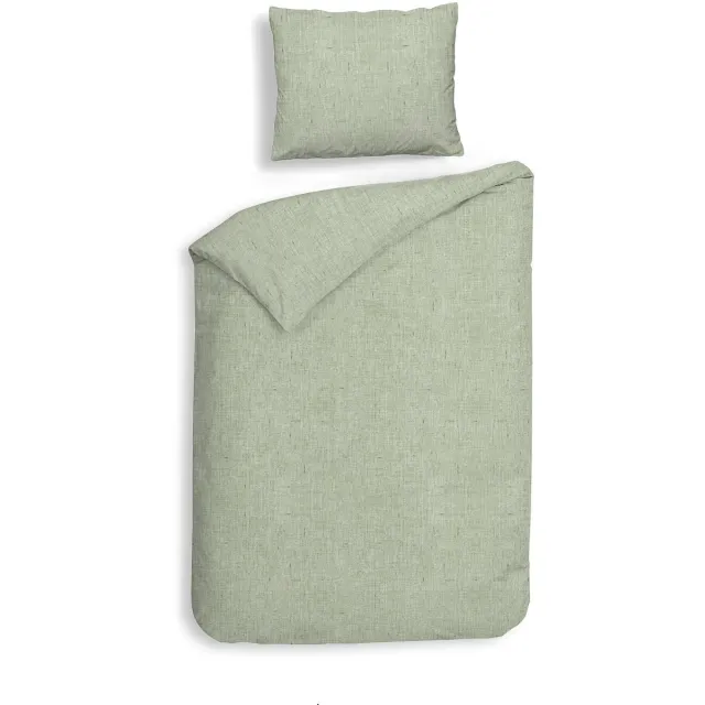 Heckettlane Dekbedovertrek Franela - Effen Bedlinnen - 140x200-220 cm - Eenpersoons - Groen - Dekbedovertrek van 100% Katoen-Flanel Laurel Green