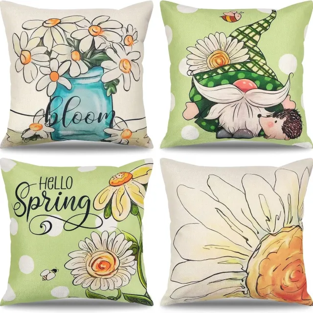 Ibenzoa Set van Vier Linnen Kussenhoezen - 45x45cm - Katoen/Linnen Mix - Zachte Textiel voor Slaapkamer kleurrijk