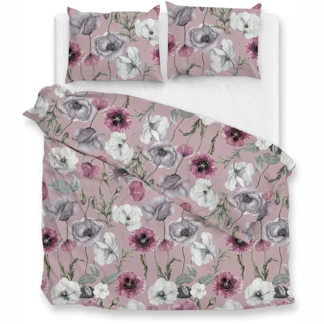 Zohome Dekbedovertrek Gioia - Bedlinnen met Bloemen print - Roze - Dekbedhoes van 100% Katoen-Flanel