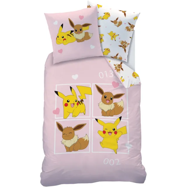 Pokémon Dekbedovertrek Evoli - 140 x 200 + 63 x 63 cm - Katoen Roze