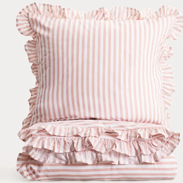 Homla Bedding - TRUDY - cotton in pink stripes with frill - 140x200 + 1*70x80 cm - 777868