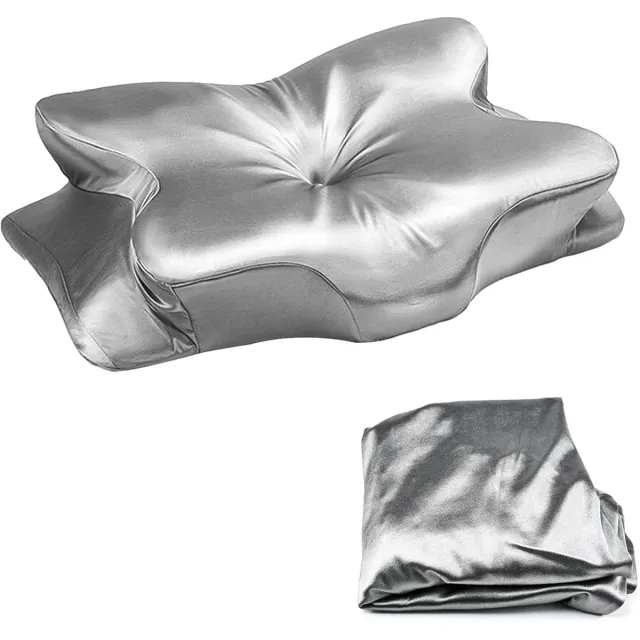 Famanu Zijden kussensloop voor neksteunkussen 63 x 38 x 14 cm, hypoallergeen en ademend, beschermt haar en huid, zilver