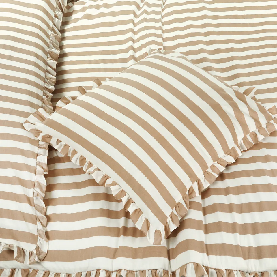NOUS Living katoenen dekbedovertrek gestreept ruffle beige, foto 6