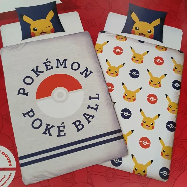 Pokémon Pokemon Dekbed Overtrek Pikachu Bulbasaur Charmander Squirtle - 140 x 200 cm Dubbelzijdig Dekbedovertrek Eenpersoons - 1 Kussensloop Grijs en wit
