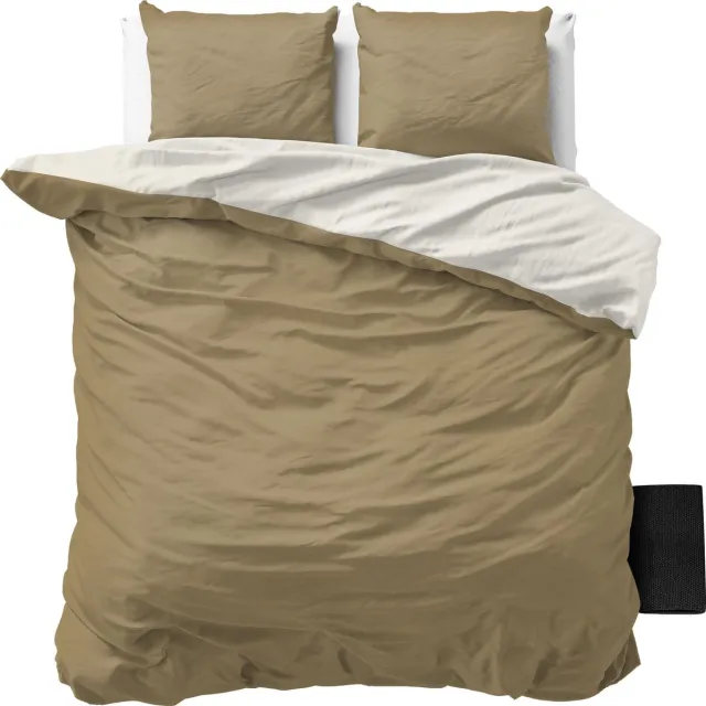 Sleeptime Twee Kleuren Dekbedovertrek - 240x200/220 + 2 kussenslopen 60x70 - Creme/Taupe - Lits-Jumeaux