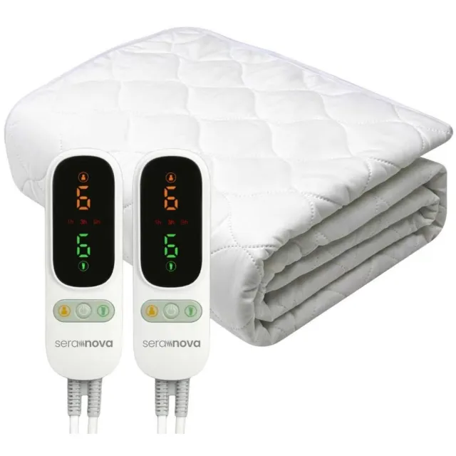 Seranova Elektrische Onderdeken XXL - 190 x 140 cm - 2 Persoons Warmtedeken - met Hoekelastieken - Verwarmingsdeken - 3 Warmtestanden - met Timer - Wit