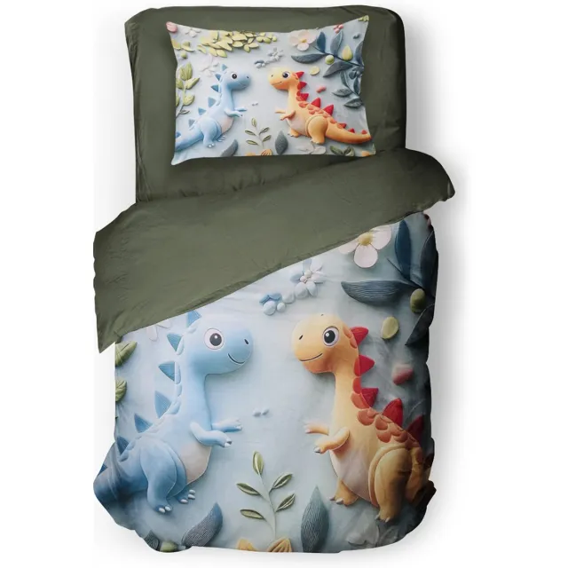 Eleganzzz Kinder Dekbedovertrek Happy Dino's - Dinosaurussen Dekbedovertrek - Multi - 140x200/220cm - Dekbedovertrek Kinderen - Micropercal - Eenpersoons