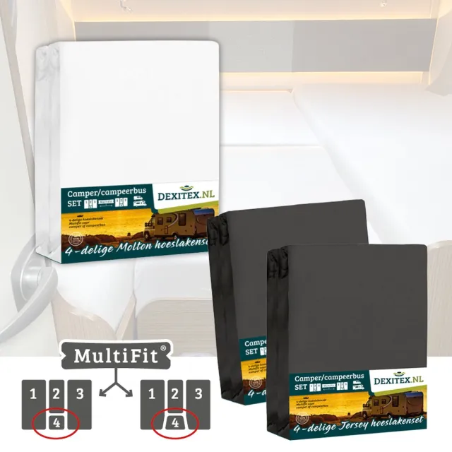 dexitex 1 x Molton 2 x Hoeslaken Antraciet / 4 delige set-Geschikt voor Camper lengtebedden of enkele bedden 1 x molton/ 2 x hoeslakens Antraciet