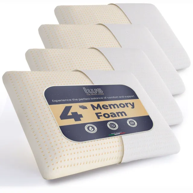 White Stone The White Stone Set van 4 Memory Foam Kussens 40 x 70 cm | Hoogte 11 cm | Hypoallergeen, Ergonomisch en Ademend Nekkussen | Anti-stikfunctie en Verkoelend Bianco