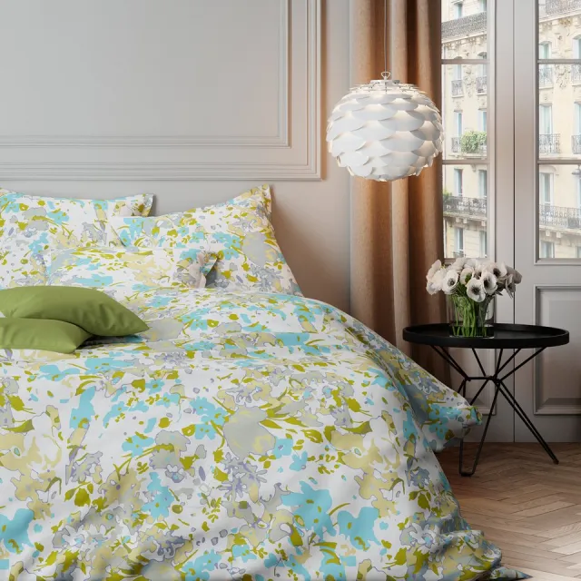 Mistral Home DEKBEDOVERTREK - katoensatijn - 140 x 200 cm + 65 x 65 cm - eenpersoons - botanisch - veelkleurig Veelkleurig/Groen/Blauw