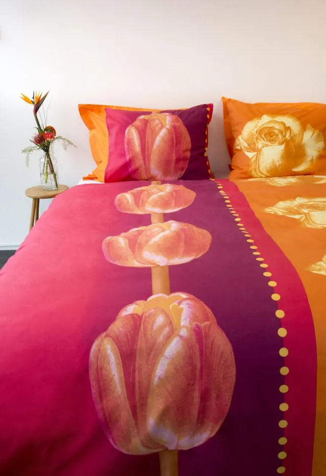 SENZATIONE 100% Katoen Percaline Dekbedovertrek 240x200/220-2x60x70 cm FERRARA ORANJE MULTI