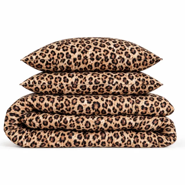 Eleganzzz Eazy Dekbed zonder Overtrek Inclusief Kussenslopen Leopard Brown 200x200cm - Panterprint Dekbed - Wasbaar Dekbed - Hoesloos Dekbed - All Year Dekbed - Tweepersoons Dekbed Bruin