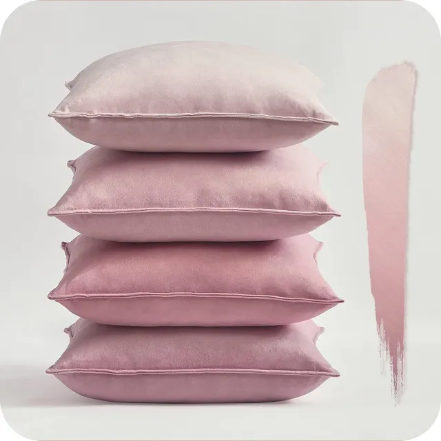 Thuys Kussensloop 40 x 40 cm, roze, set van 4 fluwelen kussenslopen, kussenovertrek, decoratieve kussensloop, voor bank, slaapkamer, woonkamer, balkon, kinderen, pluizig kleurverloop Roze serie