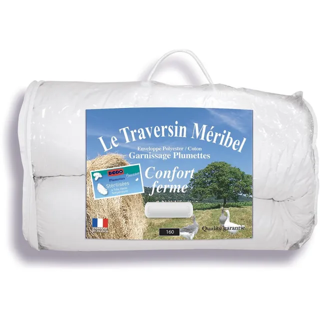 Vente-unique Stevig natuurlijk rolkussen DODO met veren - B 160 x D 23 cm - MERIBEL Wit