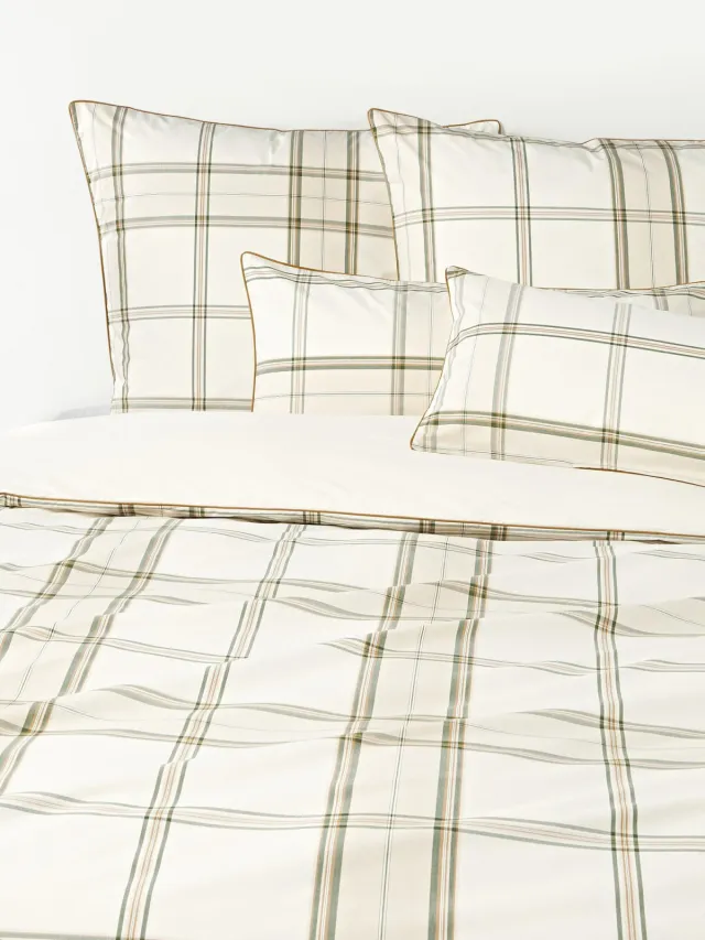 Westwing Collection Geruit perkalkatoenen dekbedovertrek Scarlet Wit