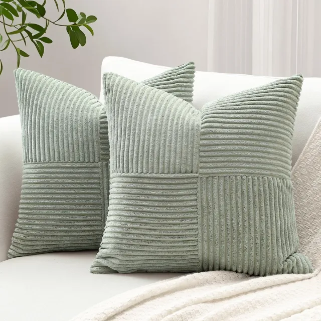 Unyqoos Set van 2 stijlvolle corduroy kussenslopen met kruis strepen patroon voor decoratieve sierkussens lichtgrijs