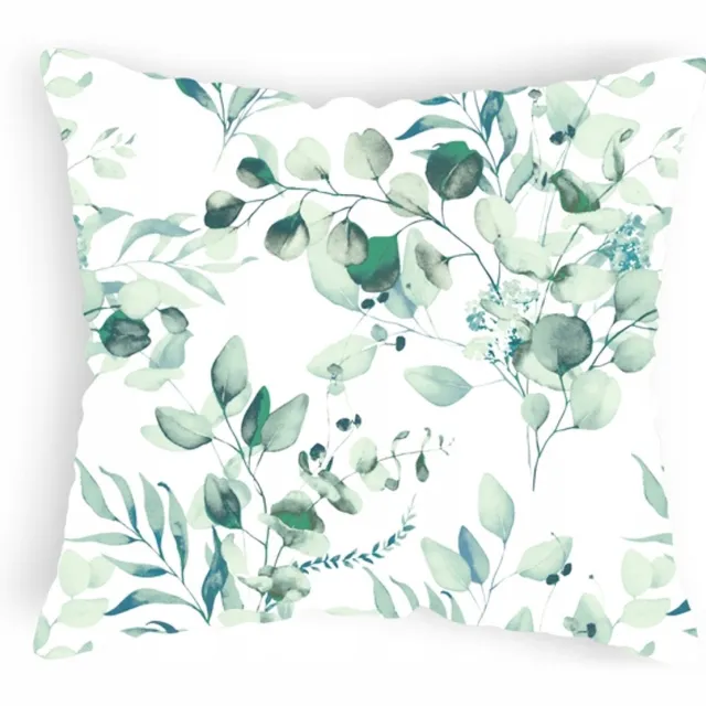 Designpremium Mintgroene kussensloop met plantenprint, 70x80 cm, 100% katoen