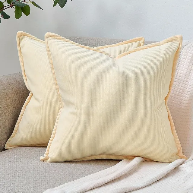 Famanu Set van 2 stuks ribfluwelen kussenhoezen corduroy gestreept 40 x 40 cm beige